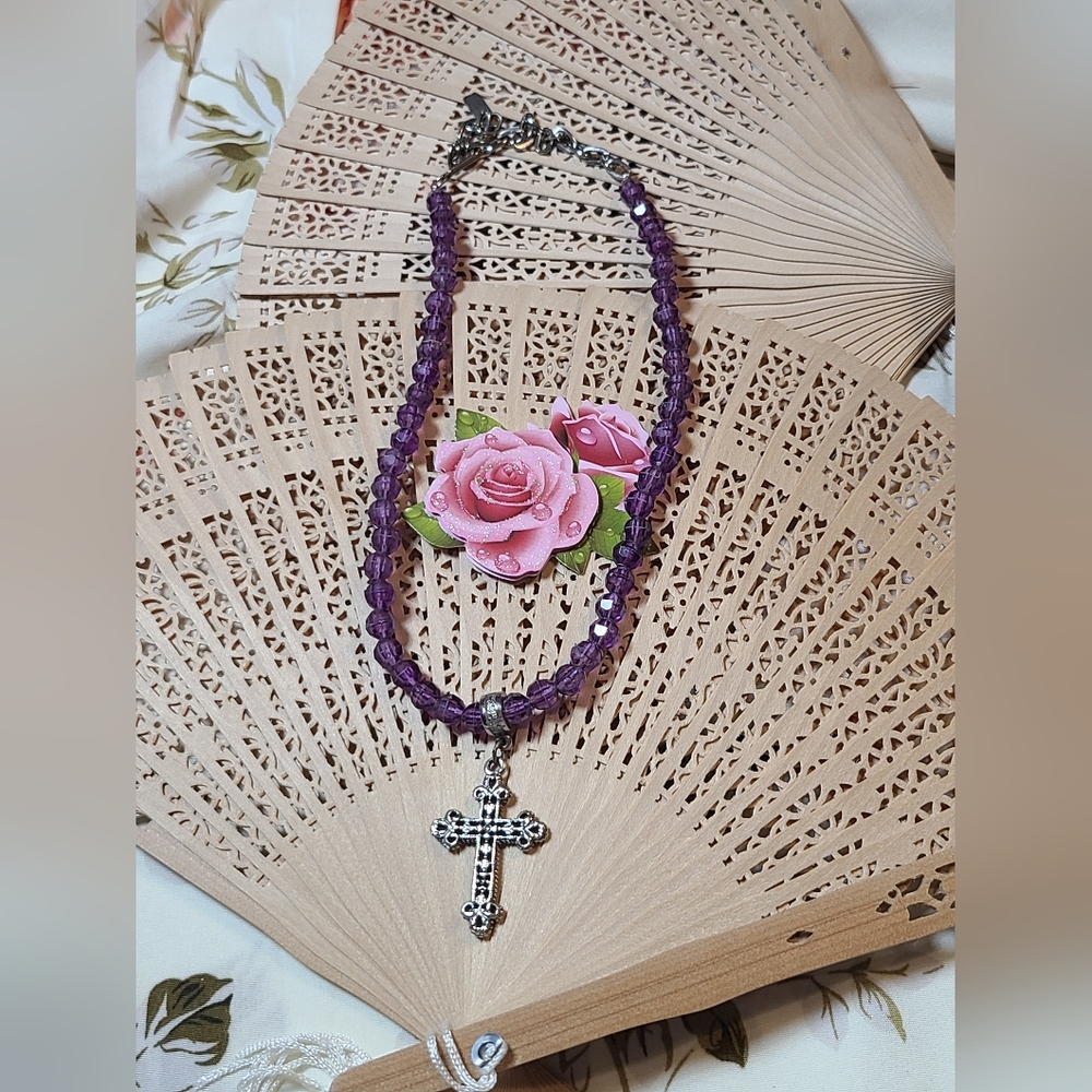 Beaded NECKLACE purple & Silver